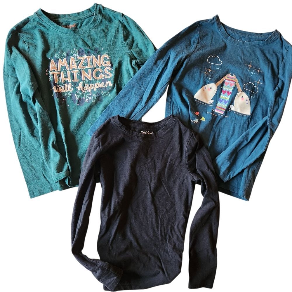 Cat & Jack Girls' Long Sleeve Shirt Bundle of 3 Size S (6/6X)